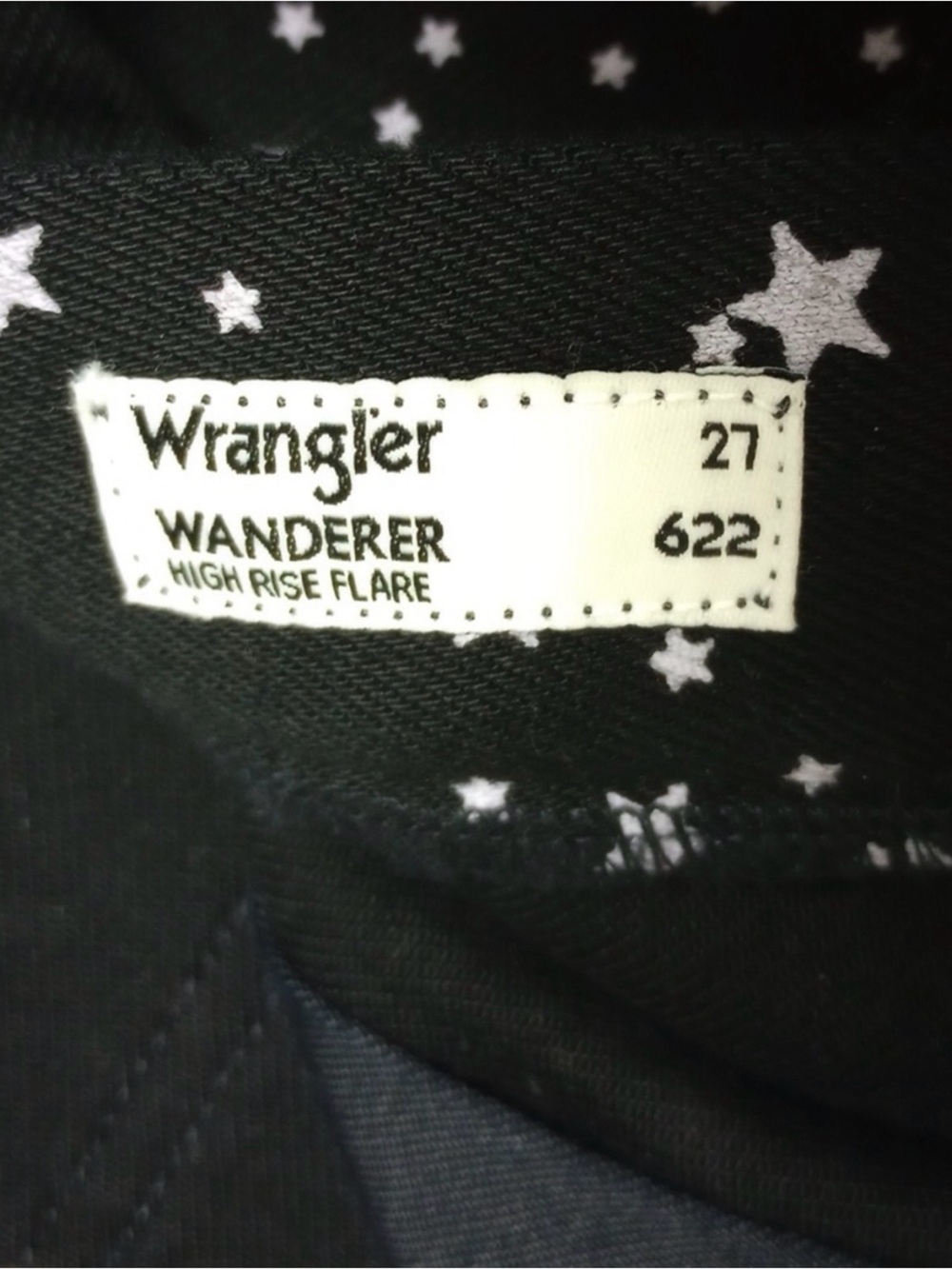 ⭐ WRANGLER "WANDERER" BLACK FLARE WIDE HIGH RISE JEANS WITH WHITE STARS⭐ - Picture 9 of 10